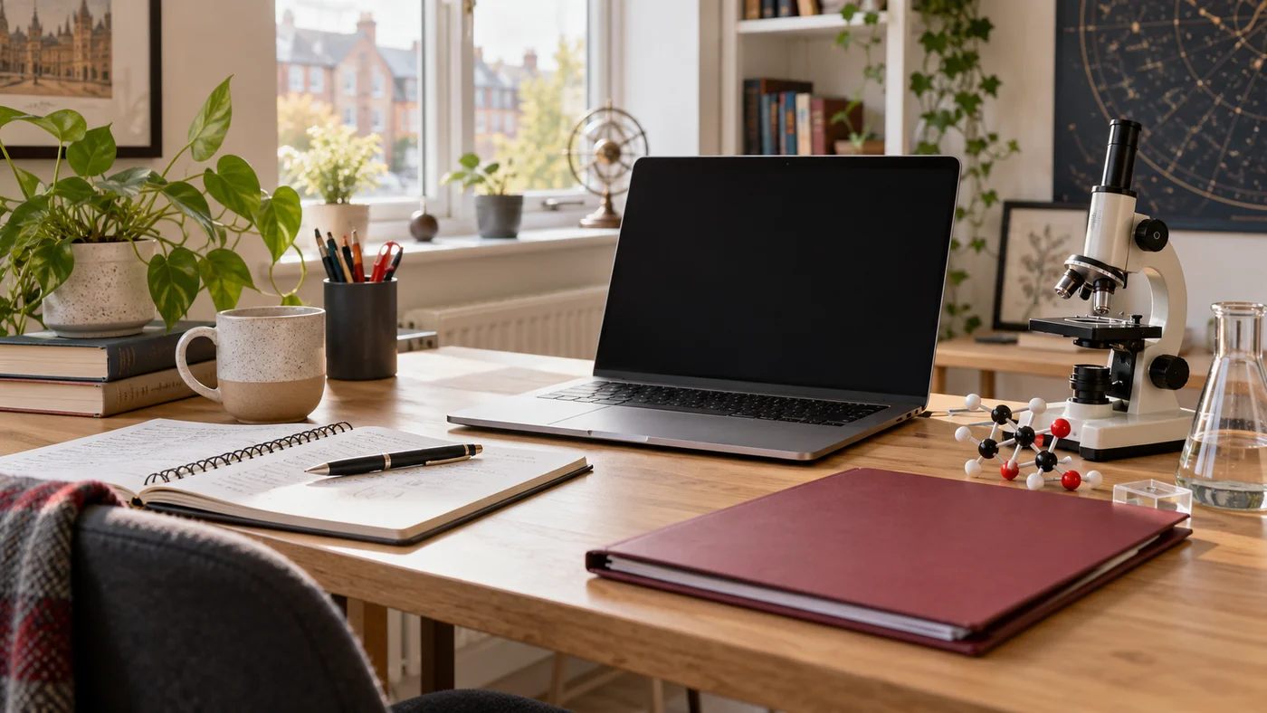 Illustrative science lesson preparation desk